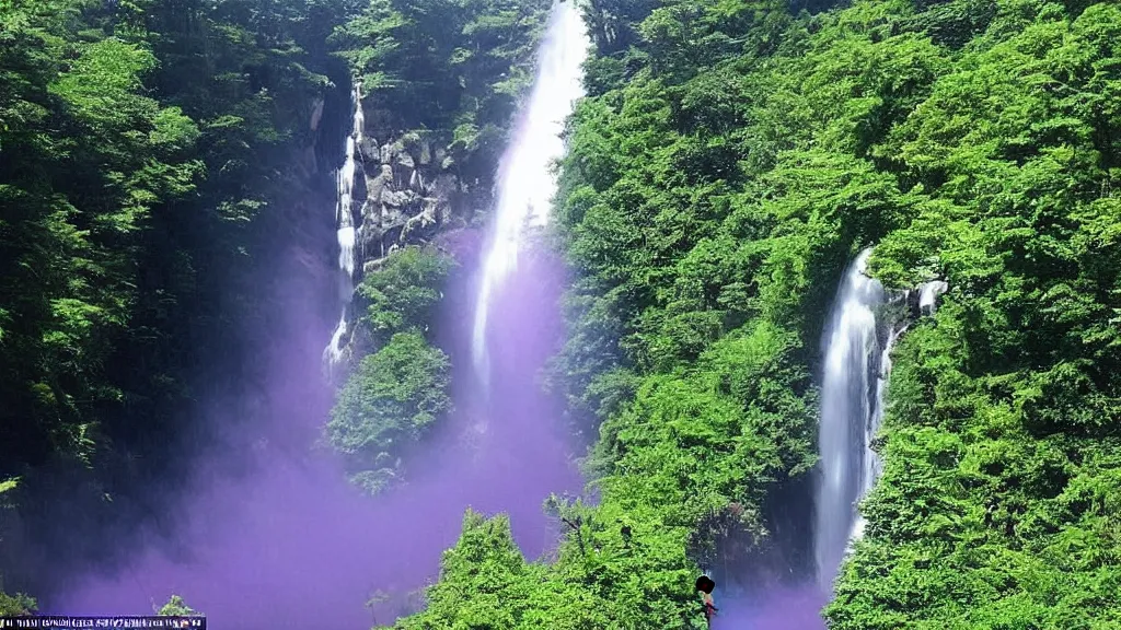 Image similar to the incense burner in the sun produces purple smoke, and the waterfall hangs on the front river ， the current flowed down three thousand feet, and it was suspected that the milky way had fallen for nine days