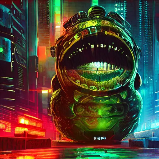 Prompt: high quality 3 d render cyberpunk very tennis ball monster highly detailed, unreal engine cinematic smooth, in the style of blade runner &, basil gogos, chalk, low angle, uhd 8 k, sharp focus, illustrated by basil gogos