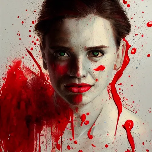 Image similar to A masterpiece portrait of a Female version of Patric Bateman from American Psycho. Red drops on face. medium shot, intricate, elegant, highly detailed. trending on artstation, digital art, by Stanley Artgerm Lau, WLOP, Rossdraws, James Jean, Andrei Riabovitchev, Marc Simonetti, Yoshitaka Amano