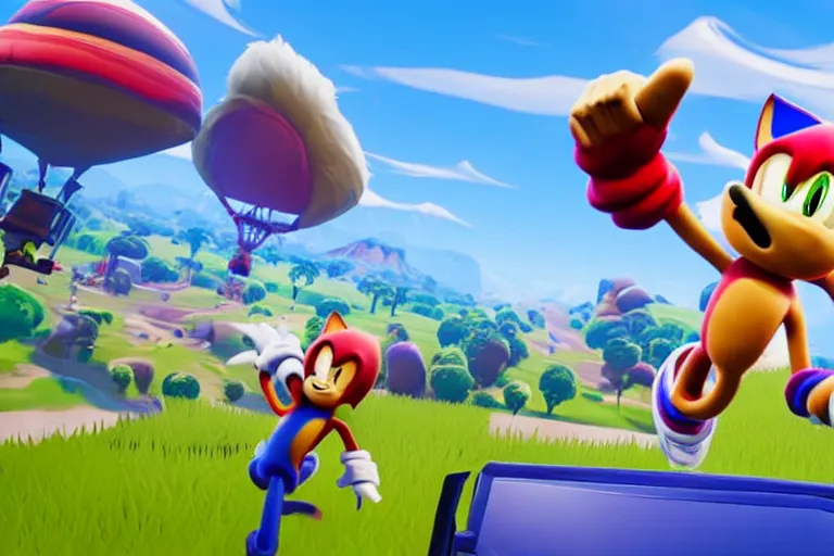 Image similar to sonic dancing in fortnite, gameplay