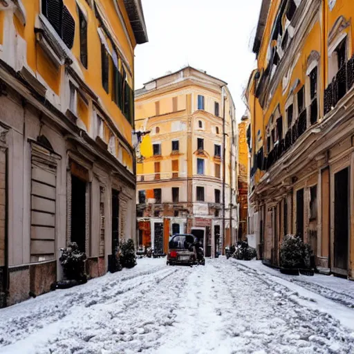 Image similar to The city of Rome under the snow on August. Although it's summer, it's snowing everywhere on the entire cityscape of Rome