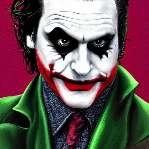 Prompt: portrait of joker joaquin phoenix, highly detailed, centered, solid color background, digital painting