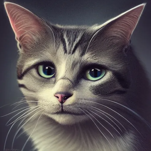 Image similar to photo portrait of a cat made in a professional studio, professional portfolio of a cat, trending on artstation, super detailed, everything in a beautiful light, stylishly designed background, fantasy art