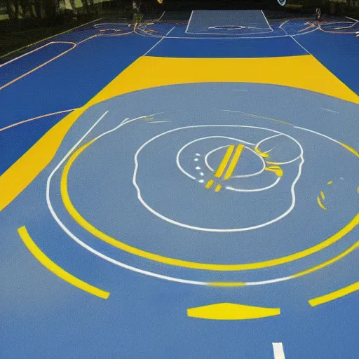 Prompt: a basketball court with aliens playing on it