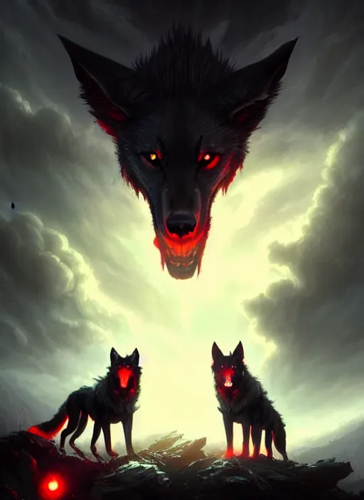 black and red demon wolves