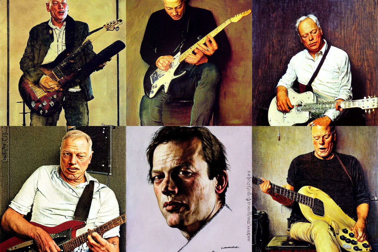 Prompt: David Gilmour painted by norman rockwell