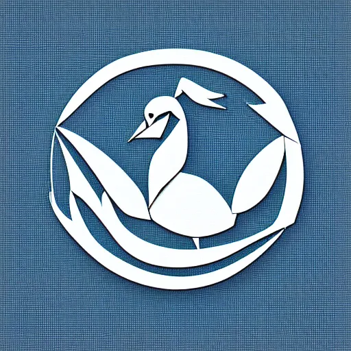 Image similar to a beautiful software logo of blue swan, 2 d origami, line art