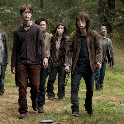 Prompt: Harry Potter in the walking dead 4K quality super realistic