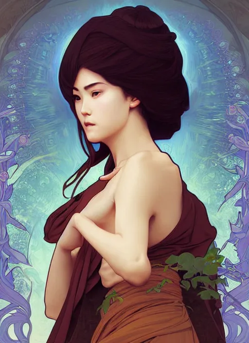 Image similar to A beautiful female monk, highly detailed, digital painting, smooth, sharp focus, tarot illustration, art by artgerm and alphonse mucha, high definition digital art, in the style of Ross tran and ilya kuvshinov