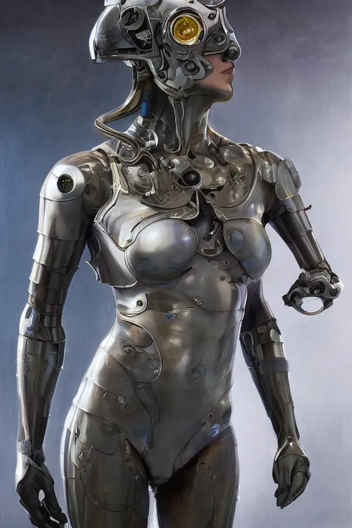 Image similar to a girl in a closed helmet in a shiny biopunk costume consisting of swollen muscles, tendons, metal joints, protruding pistons. masterpiece 4k digital illustration by Ruan Jia and Mandy Jurgens and Artgerm and william-adolphe bouguereau, award winning, Artstation, art nouveau aesthetic, black background, intricate details, realistic, Hyperdetailed, 8k resolution, intricate art nouveau