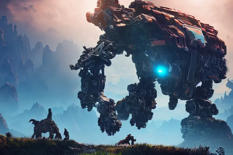 Image similar to rockbreaker machine mecanical creature robot of horizon forbidden west horizon zero dawn bioluminiscence global illumination ray tracing hdr fanart arstation by ian pesty and alena aenami artworks in 4 k