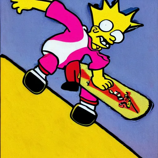 Image similar to action shot of skateboarding Bart Simpson by Kandinsky
