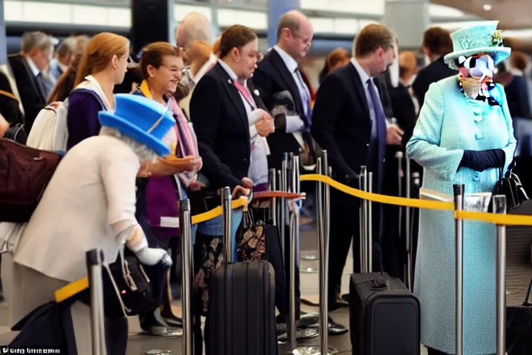 Image similar to the queen queue jumping the line at check in an airport