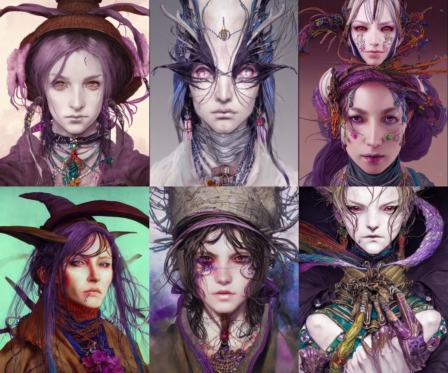 Prompt: portrait of a village witch, beautiful, fantasy, colorful, artstation, trending, highly detailed, focus, smooth, by hirohiko araki and yoshitaka amano