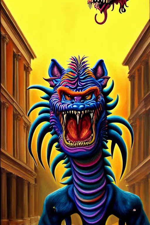 Prompt: a photorealistic painting of a scary chimera pretending to be a politician by johfra bosschart, lisa frank, dark fantasy art, high detail, trending on artstation