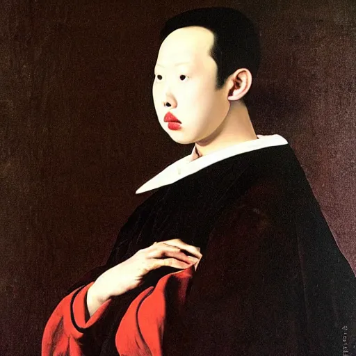 Image similar to a portrait of the youtuber rice gum painted by caravaggio,