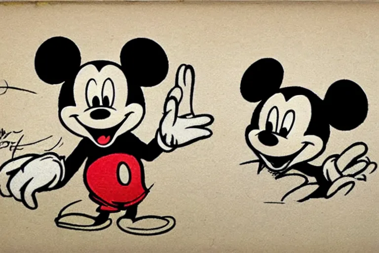 Prompt: courtroom sketch of vintage disney character mickey mouse presenting evidence of copyright infringement before the judge serious dark tone