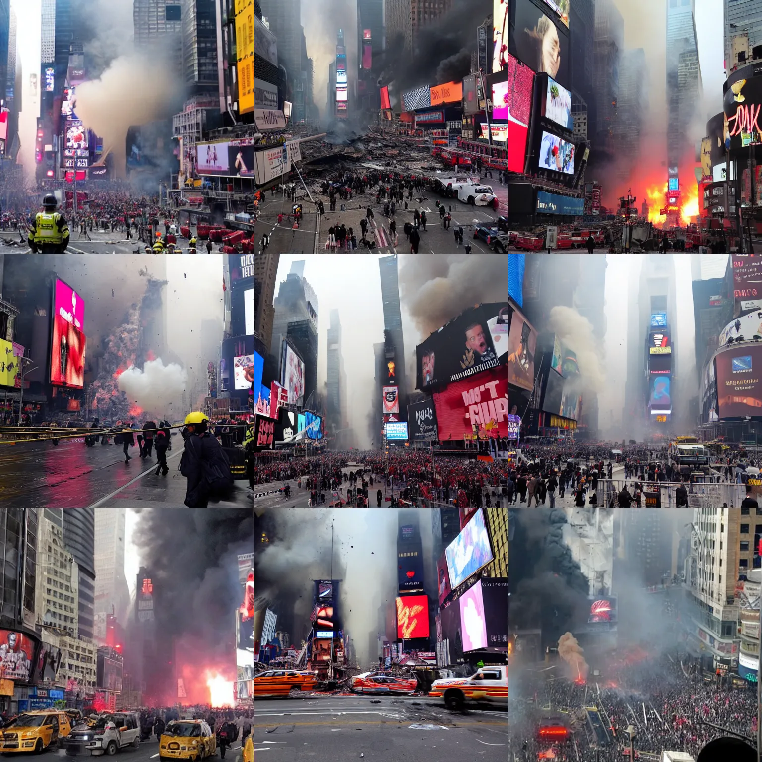 Prompt: terrorist attack, times square big explosion, debris and lots of smoke