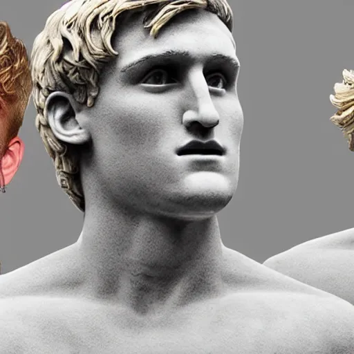 Image similar to a realistic detailed photo of youtubers jake paul & logan paul as a marble statue, blank stare