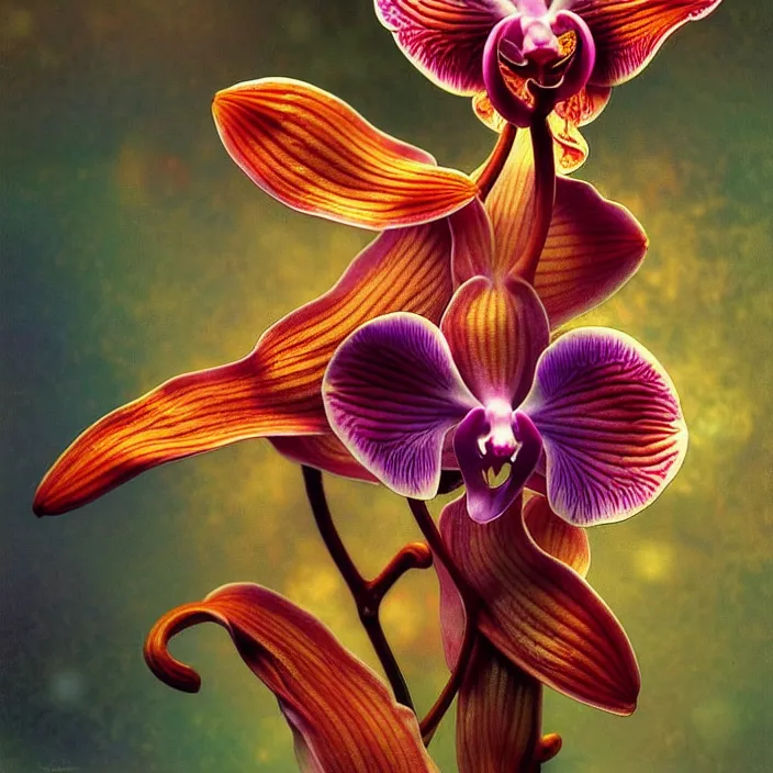 Prompt: psychedelic orchid animal, diffuse lighting, fantasy, intricate, elegant, highly detailed, lifelike, photorealistic, digital painting, artstation, illustration, concept art, smooth, sharp focus, art by John Collier and Albert Aublet and Krenz Cushart and Artem Demura and Alphonse Mucha