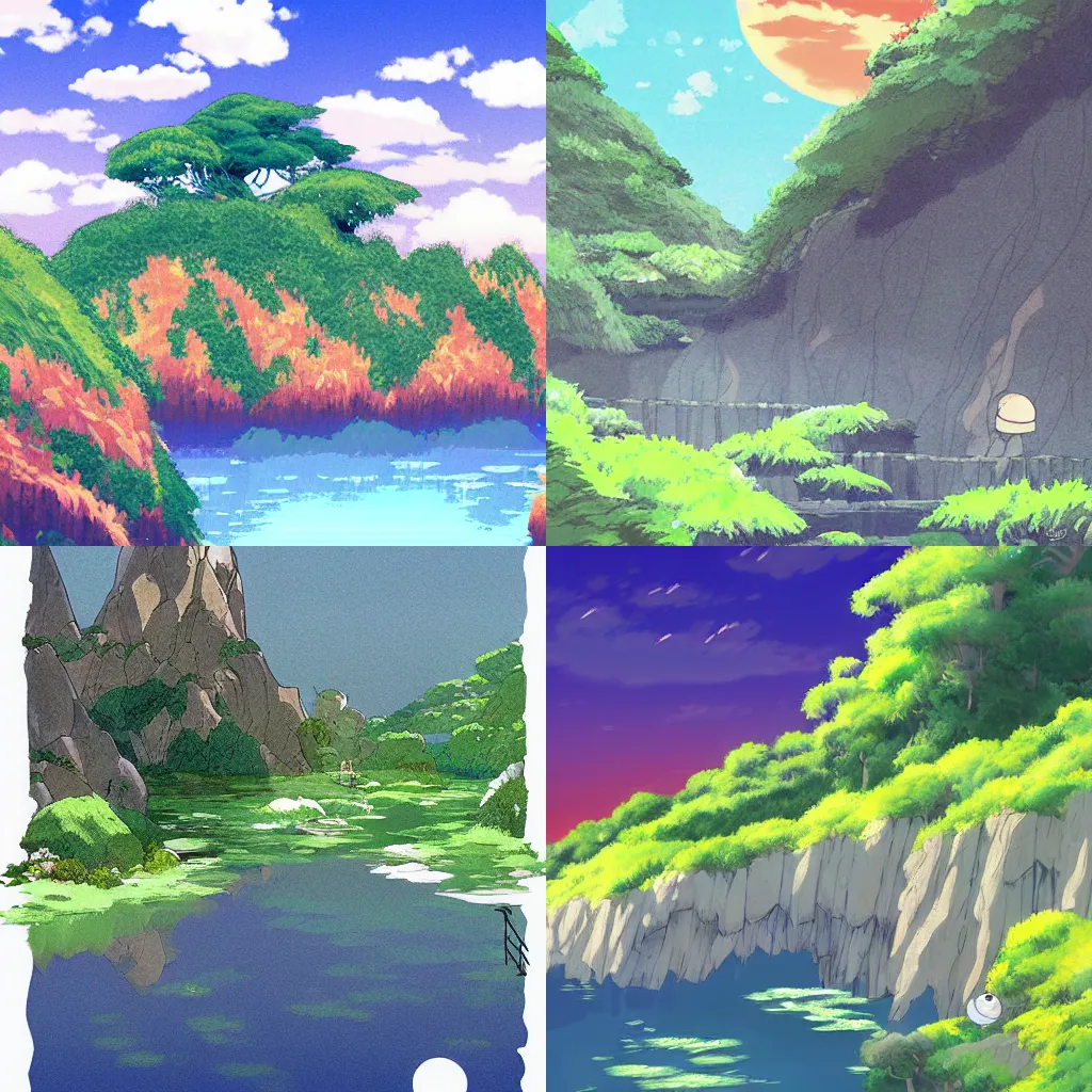 Prompt: A beautiful landscape by studio ghibli, digital art