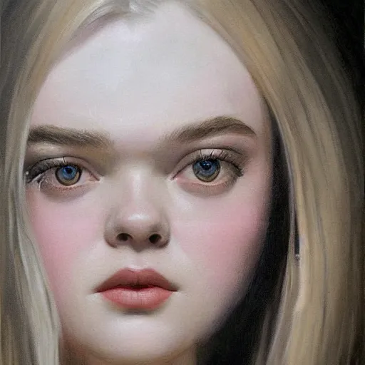 Image similar to ultra realistic portrait painting of elle fanning, dark vibes, art by frank frazetta, 4 k, matte painting, organic painting, geometric shapes, hard edges, ultra realistic, highly detailed, epic lighting