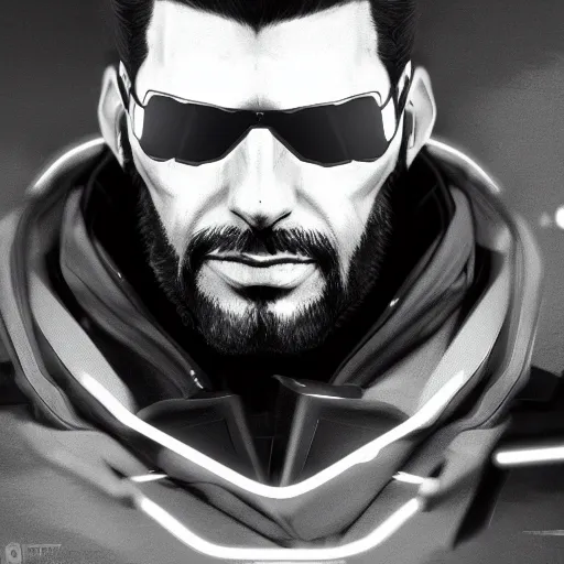 Image similar to Adam Jensen from Deus Ex as Gigachad, by Cedric Peyravernay, highly detailed, cinematic concept art, dramatic lighting, trending on ArtStation