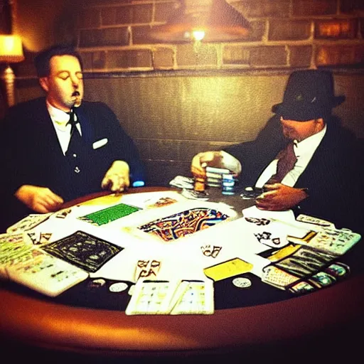 Image similar to “tardigrade and grizzly bear mobsters playing poker in a dimly lit basement poker table”