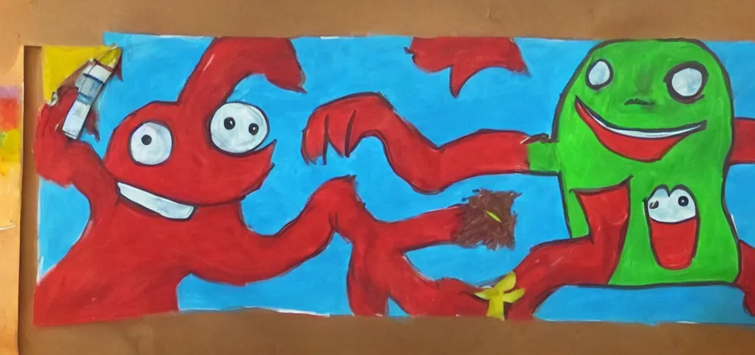 Image similar to kids painting of fast food monster