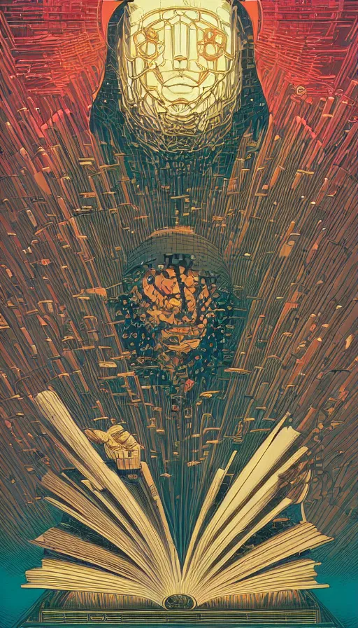 Image similar to the oracle of wise bibliophiles, futurism, dan mumford, victo ngai, kilian eng, da vinci, josan gonzalez