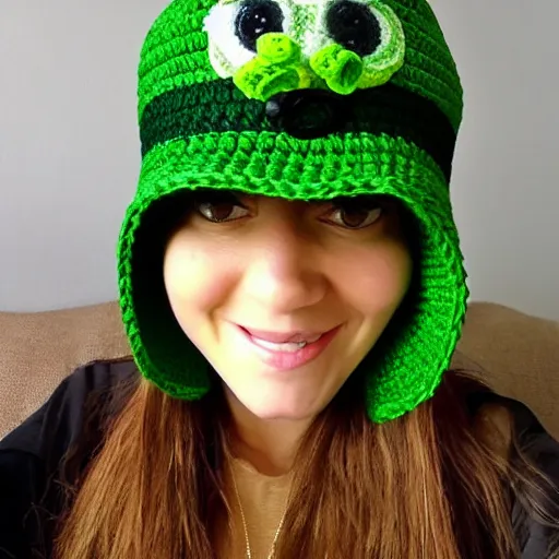 Image similar to crochet shrek bucket hat