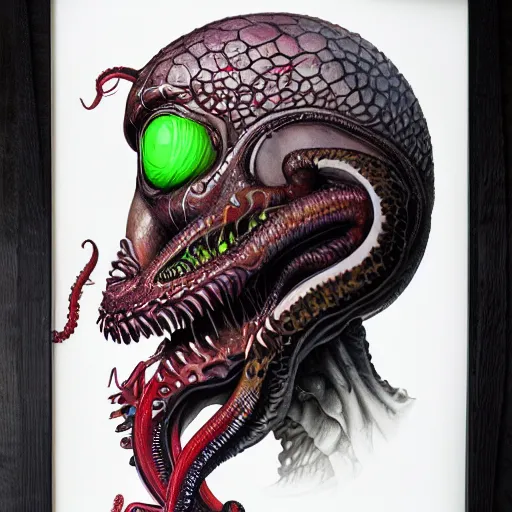 Image similar to lofi scorn giger alien venom joker lovecraftian lovecraft portrait, side view, octopus, Pixar style, by Tristan Eaton Stanley Artgerm and Tom Bagshaw.