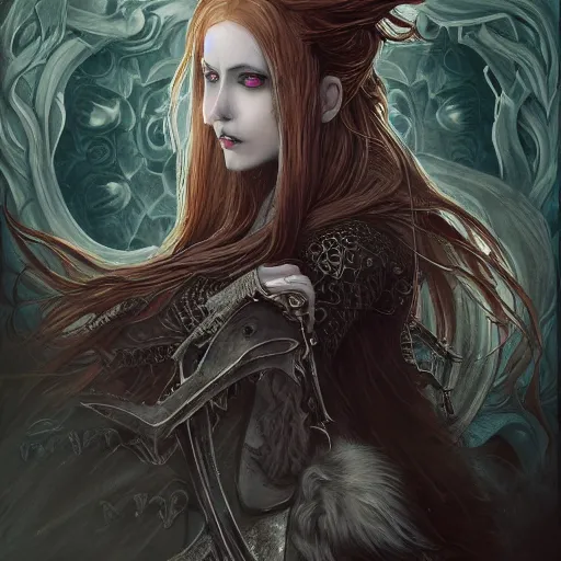 Prompt: portrait of a ranni the witch from elden ring, baroque style, elegant, beautiful, mesmerizing, concept art, highly detailed, artstation, behance, deviantart, inspired by innocent manga, inspired by castlevania concept art, trending, ayami kojima, shinichi sakamoto