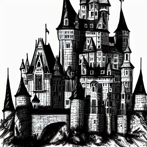 Prompt: a perfect professional ink pen sketch of a castle