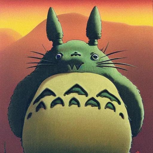 Image similar to Totoro, Studio Ghibli, Zdzisław Beksiński