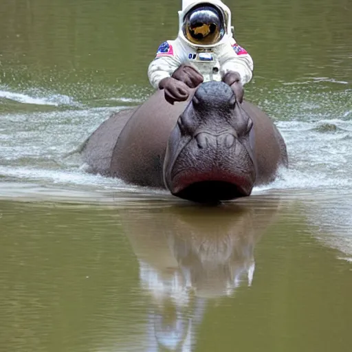 Prompt: an astronaut riding a hippopotamus