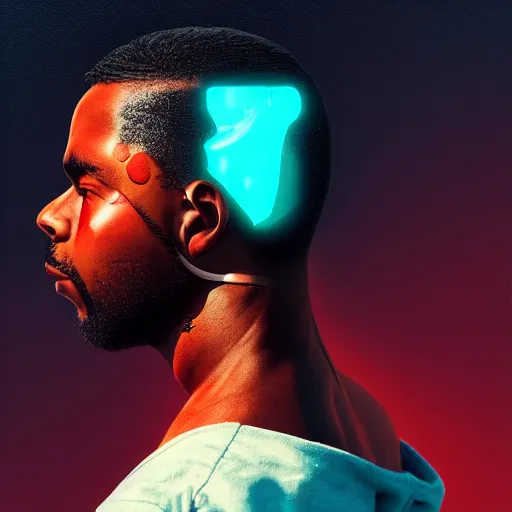 Image similar to side profile of a black man :: blood :: background sea :: intricate details :: futuristic oxygen mask :: 8k :: simon stalenhag and Sandra Chevrier