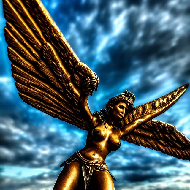 Prompt: photo of a winged valkyrie with light powers, highly detailed, 4 k, hdr, smooth, sharp focus, high resolution, award - winning photo
