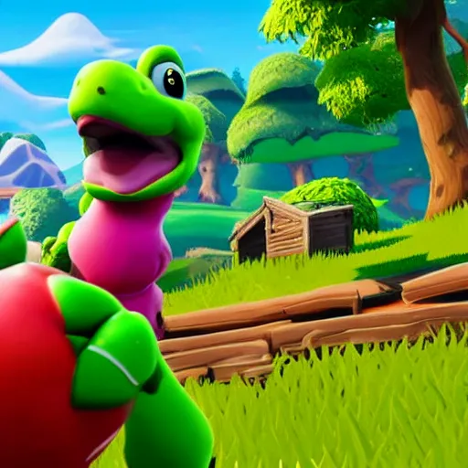 Prompt: yoshi in fortnite, character render, full body shot, highly detailed, in game render