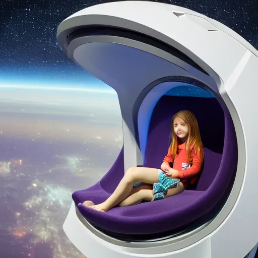 Prompt: a girl sitting in the command chair of her spaceship looking out across her wide view of the universe, 8k photography