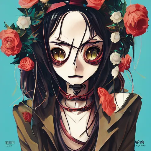 Image similar to anime manga skull portrait young woman skeleton, pokemon, artgerm, painterly, graffiti, key lighting, art by jc leyendecker and sachin teng