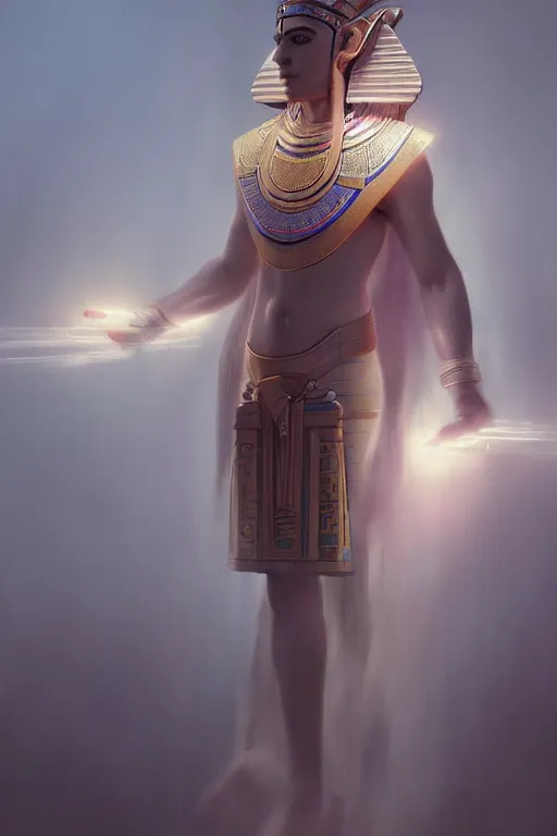 Image similar to egyptian god, light, intricate, elegant, volumetric lighting, digital painting, highly detailed, artstation, sharp focus, illustration, ruan jia, rutkowski