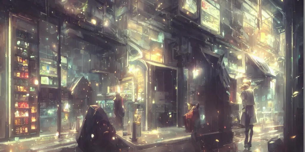 Image similar to anime kyoto animation key by greg rutkowski night, vending machine