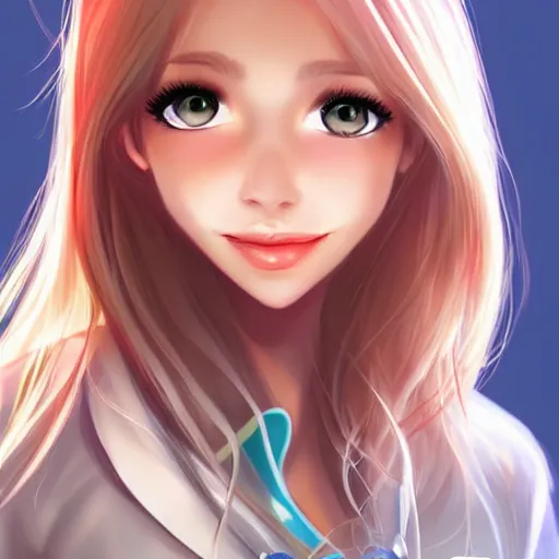 Prompt: very beautiful female nurse, smiling, flirty, eye contact, perfect face, perfect body, drawn by artgerm