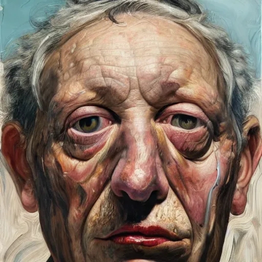 Image similar to high quality high detail painting by lucian freud and jenny saville, hd, upsetting, turquoise