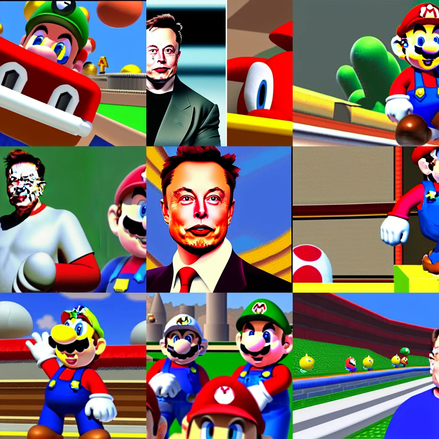 Prompt: elon musk in super Mario 64