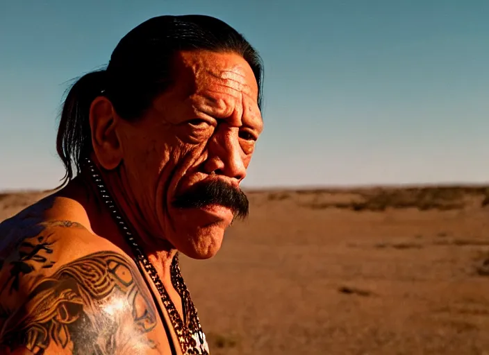 Image similar to movie still of danny trejo starring in a new wes anderson film, cinematic shot, shot on alexa mini, stunning cinematography, golden hour, filmgrain, kodak vision 2 0 0 t, shot composition