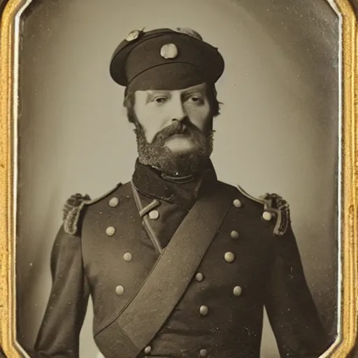 Prompt: daguerreotype of olaf scholz wearing a 1 9 th century prussian officer uniform, very detailed, very intricate,