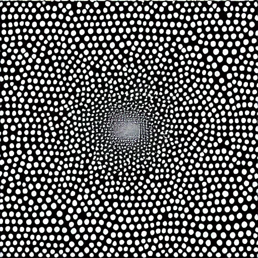 Image similar to black kirby krackle dots, expanding away from small to big, create a white super cluster galaxy, black and white only, vector, wide angle shot, white background, vector art