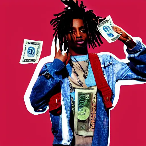 Image similar to playboi carti holding money digital art 4 k detailed super realistic